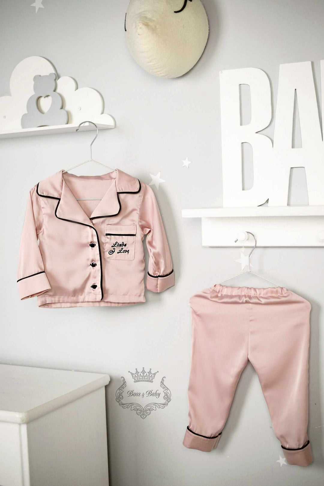Personalized Pink Silk Baby Pajamas with Monogram