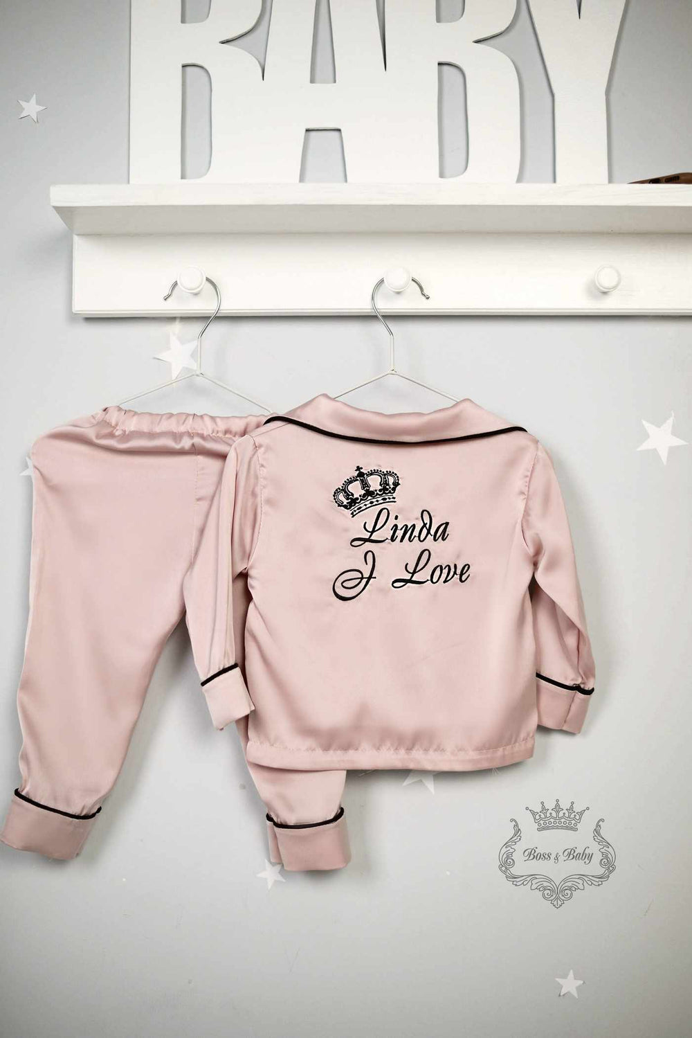 Personalized Pink Silk Baby Pajamas with Monogram