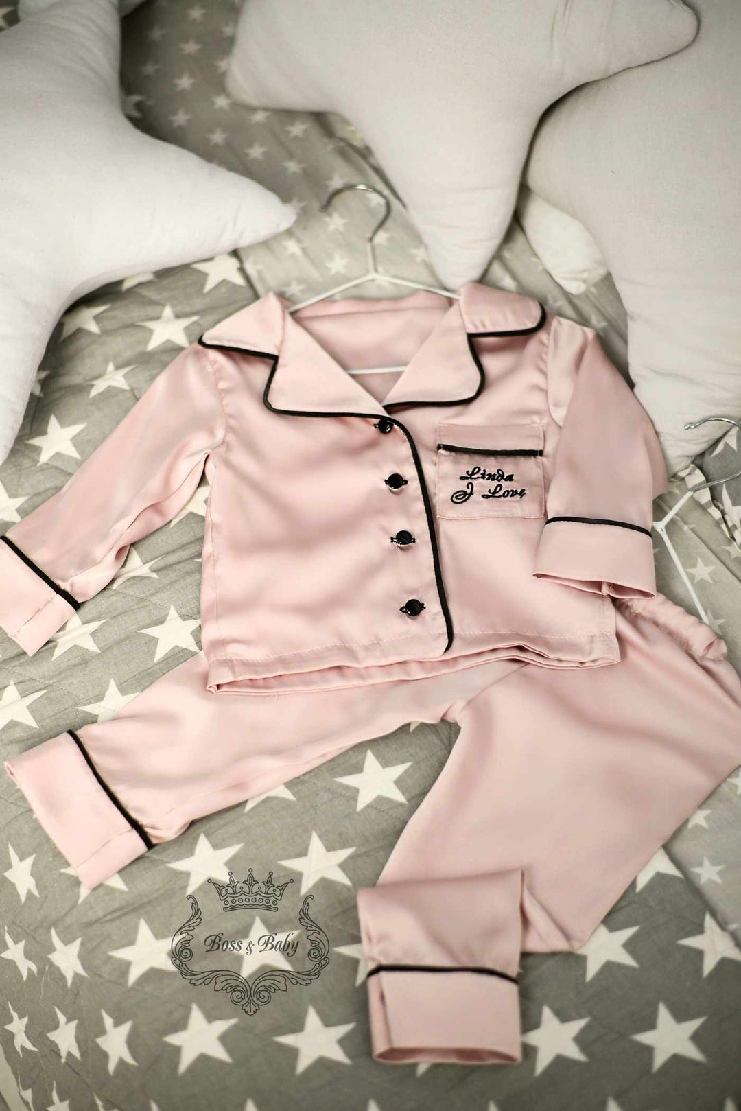 Personalized Pink Silk Baby Pajamas with Monogram