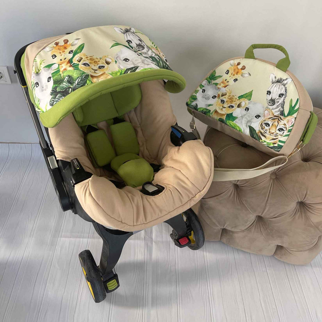 Personalized Safari Car Seat Cover Set with Diaper Bag