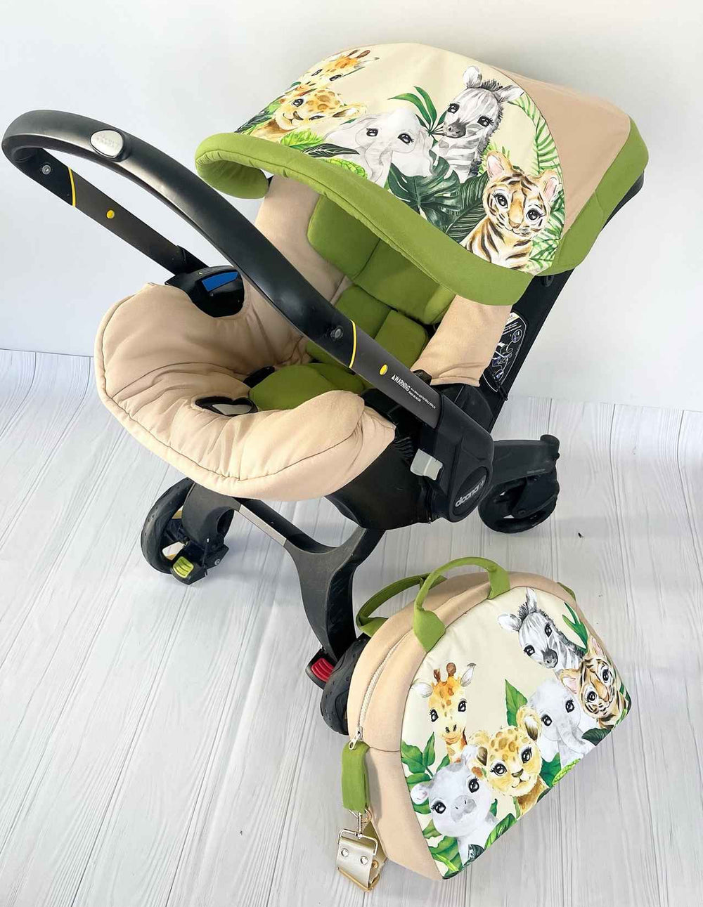 Personalized Safari Car Seat Cover Set with Diaper Bag