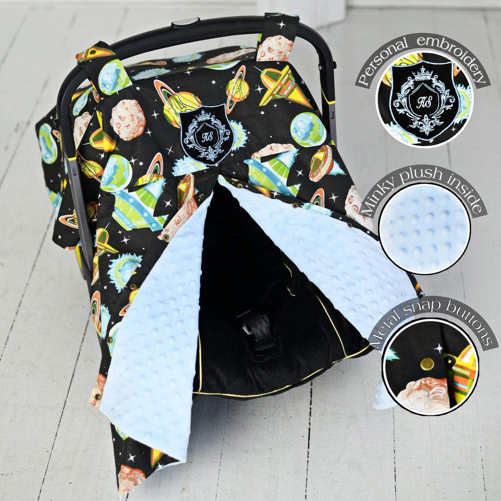 Personalized Space-Themed Car Seat Canopy – Rocket Design