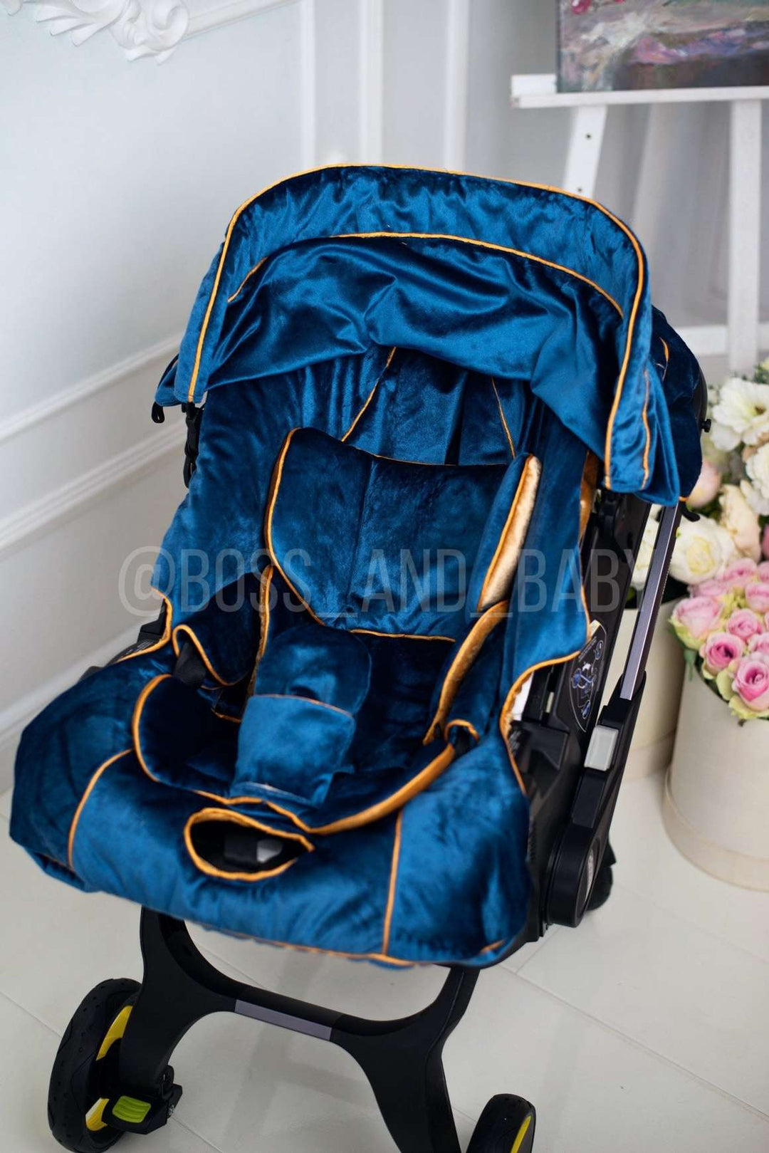 Personalized stroller car seat cover with matching diaper bag