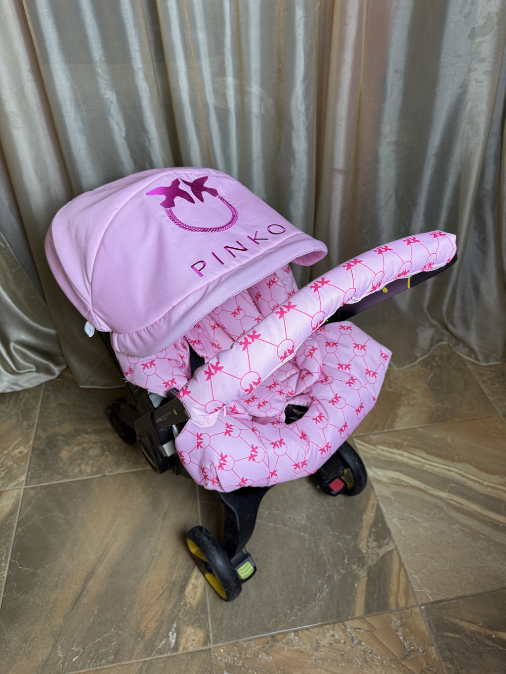 Pink Baby Car Seat Cover – Stylish Designer-Inspired 1