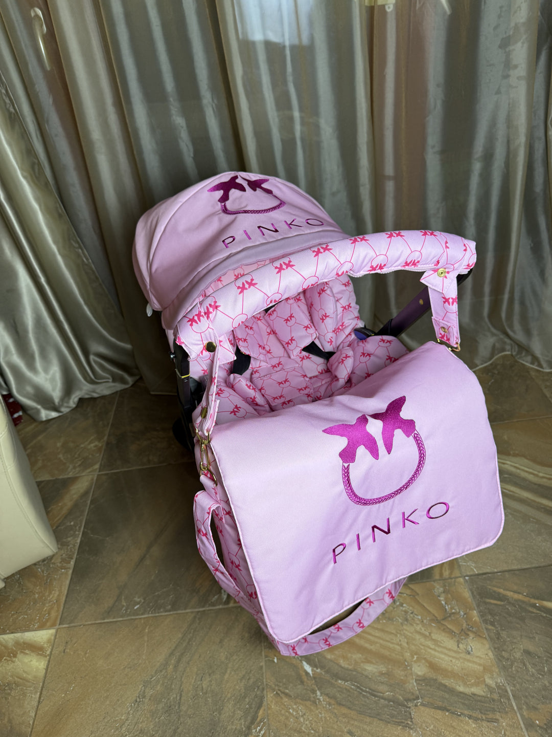 Pink Baby Car Seat Cover – Stylish Designer-Inspired 3