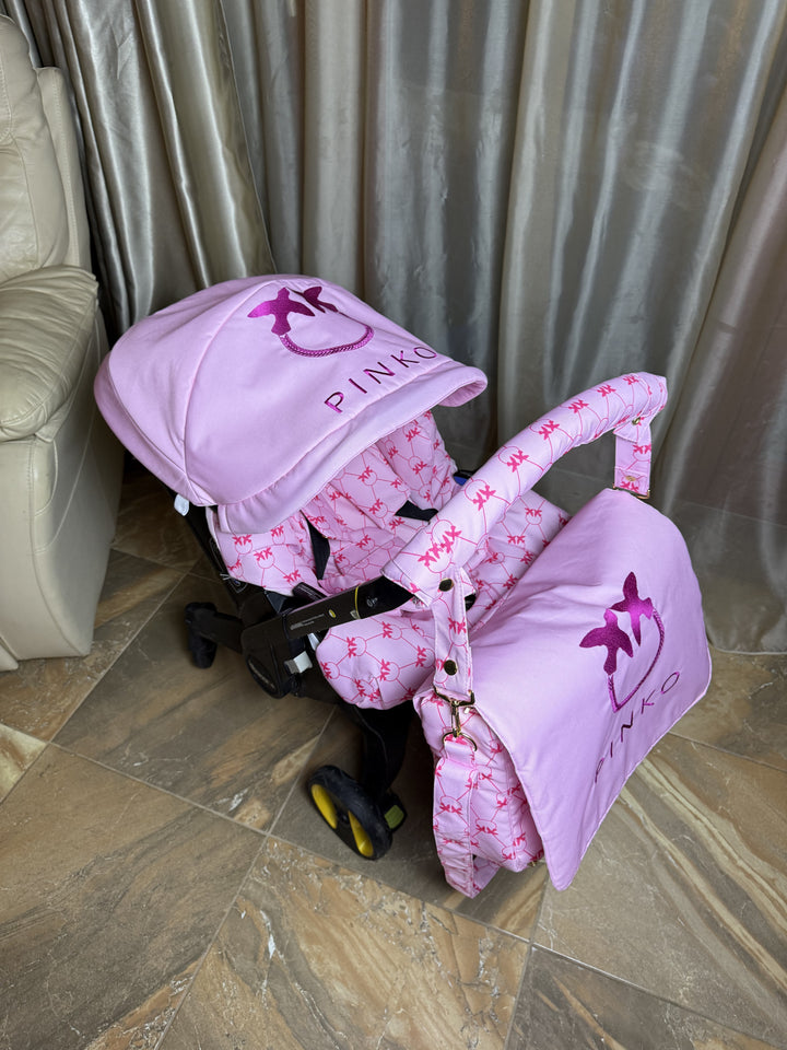 Pink Baby Car Seat Cover – Stylish Designer-Inspired 4