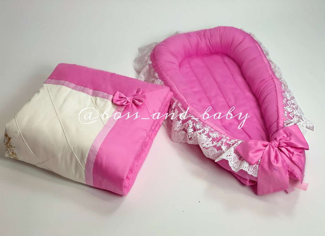 Pink Baby Nest with White Lace – Girls Co-Sleeper