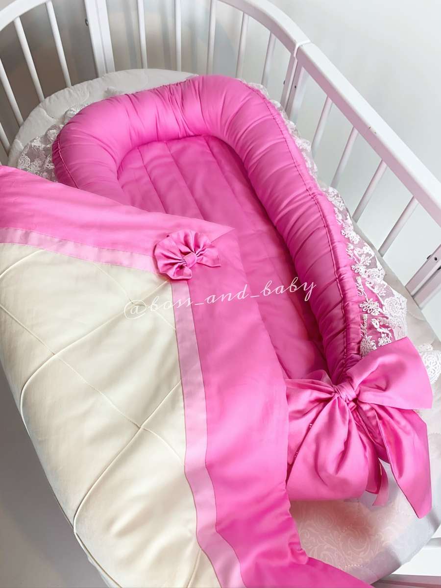 Pink Baby Nest with White Lace – Girls Co-Sleeper