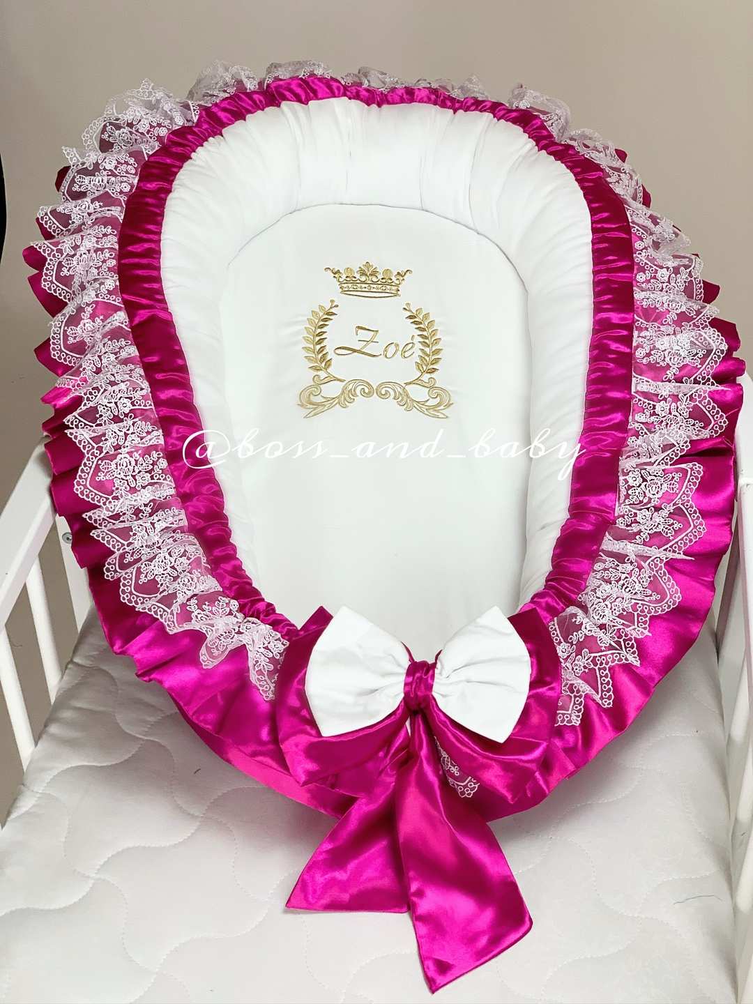 Pink Baby Nest with White Ruffles – Custom for Girls