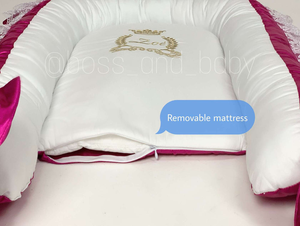 Pink Baby Nest with White Ruffles – Custom for Girls