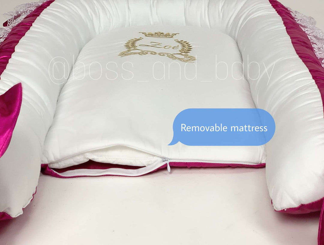 Pink Baby Nest with White Ruffles – Custom for Girls
