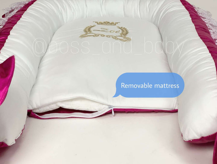 Pink Baby Nest with White Ruffles – Custom for Girls