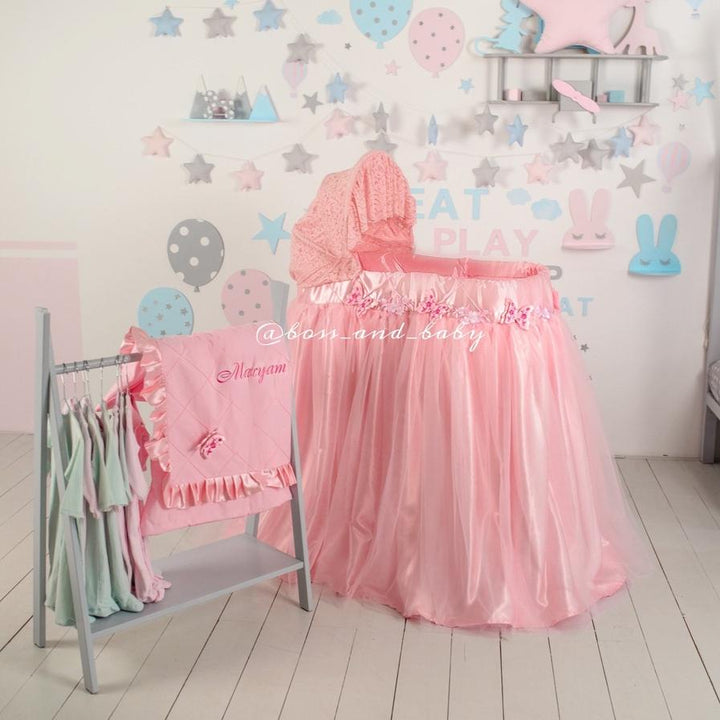 Pink Bassinet Cover with Lace & Butterflies Elegant Baby Girl Bedding