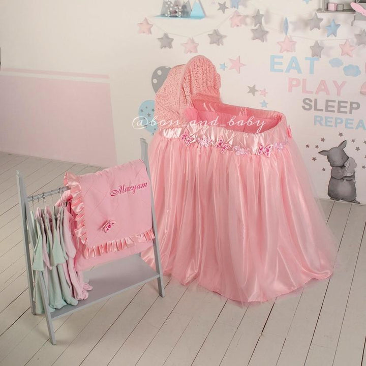 Pink Bassinet Cover with Lace & Butterflies Elegant Baby Girl Bedding