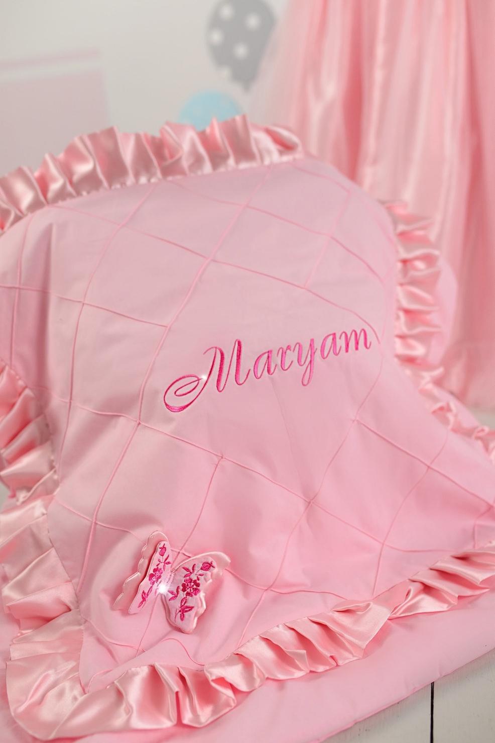 Pink Bassinet Cover with Lace & Butterflies Elegant Baby Girl Bedding