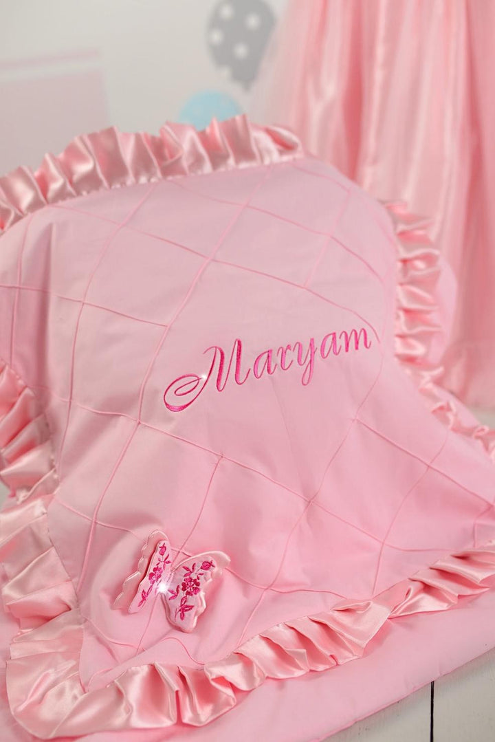 Pink Bassinet Cover with Lace & Butterflies Elegant Baby Girl Bedding