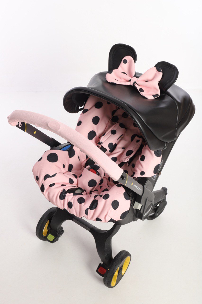 Pink Polka Dot Baby Car Seat Cover Set – Ears & Bow