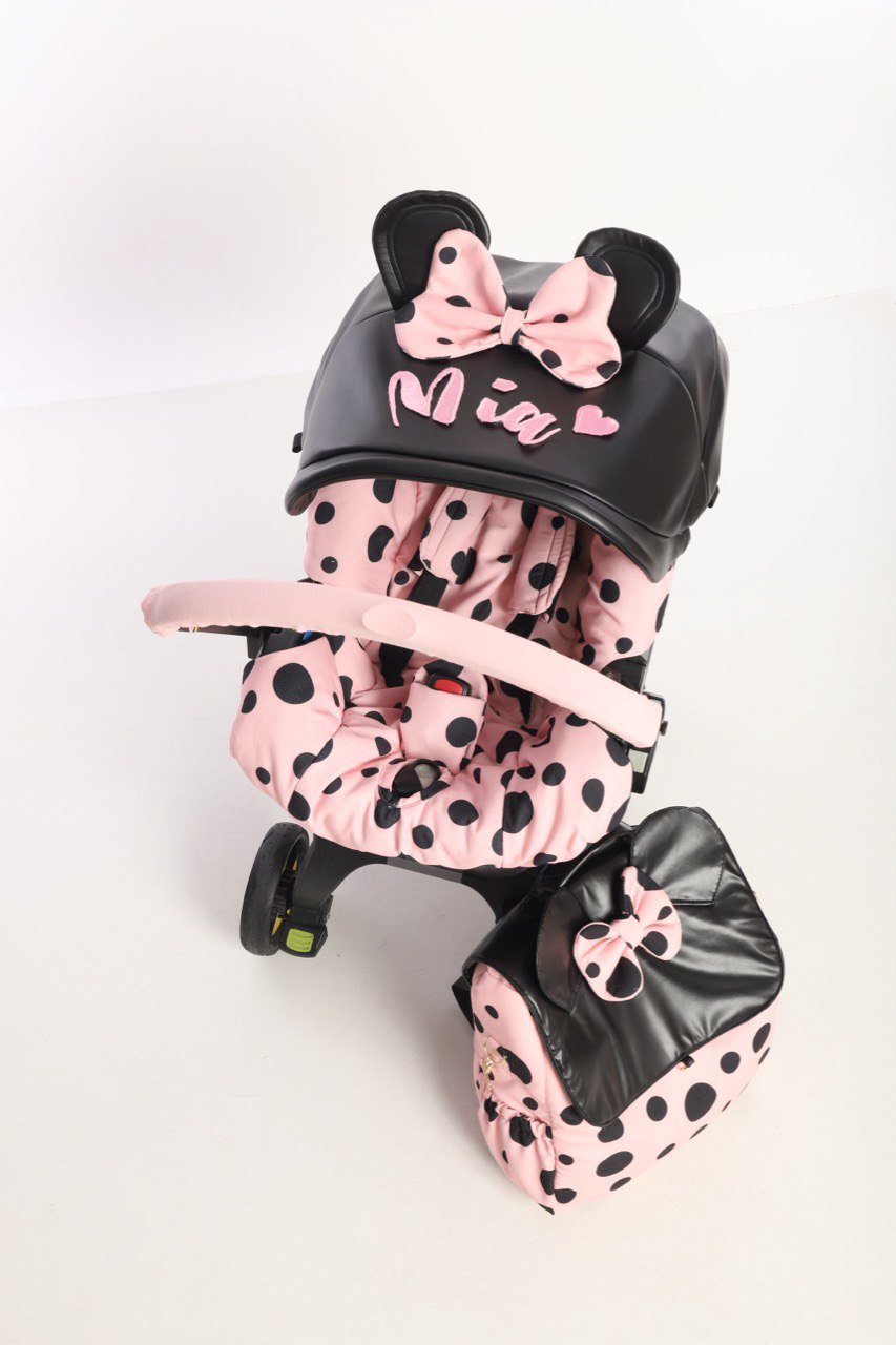 Pink Polka Dot Baby Car Seat Cover Set – Ears & Bow 1