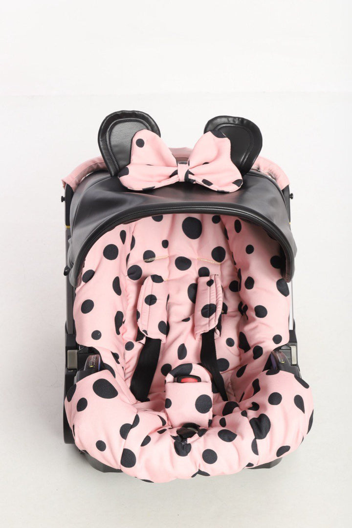 Pink Polka Dot Baby Car Seat Cover Set – Ears & Bow 2