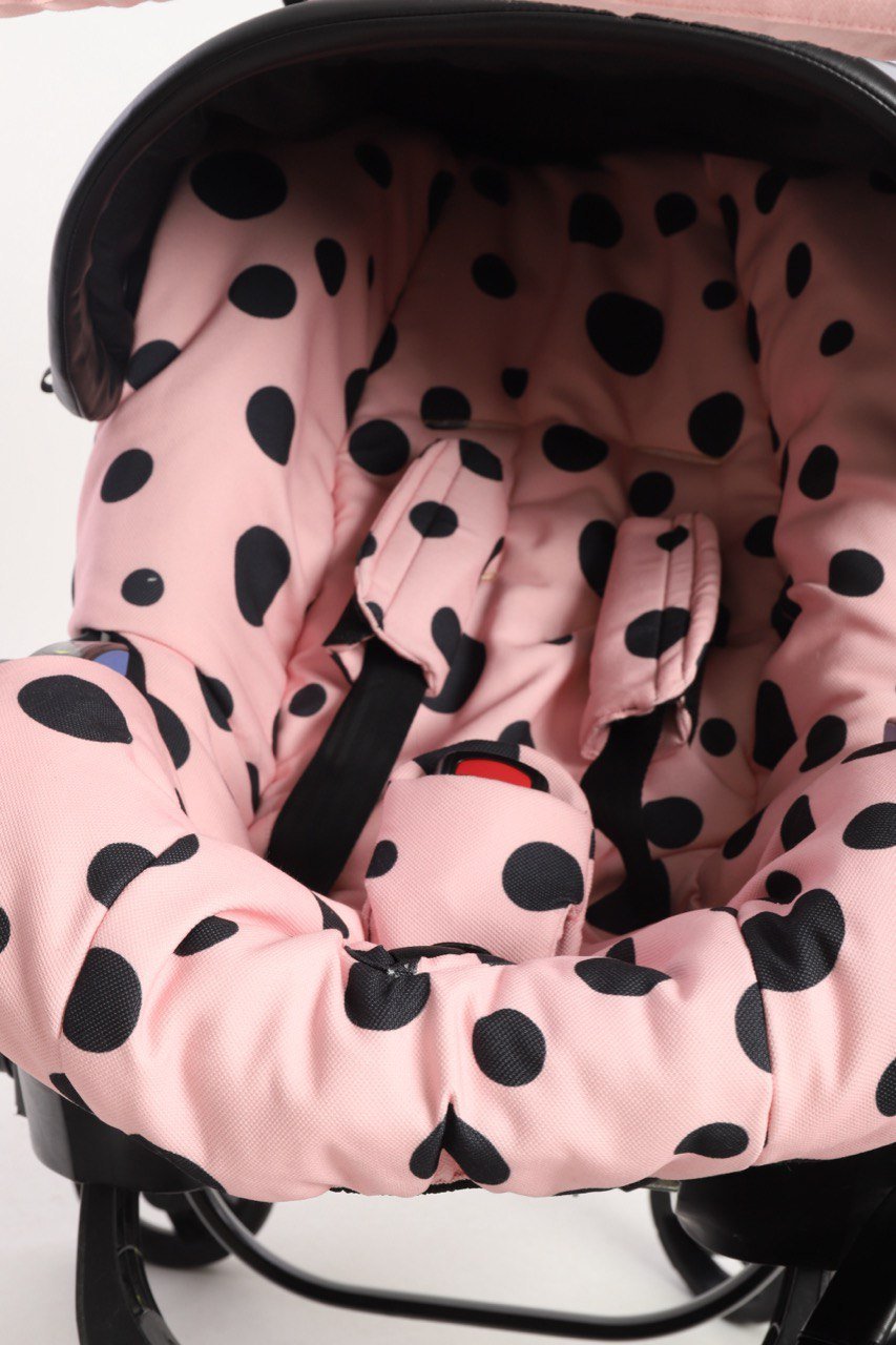 Pink Polka Dot Baby Car Seat Cover Set – Ears & Bow 3