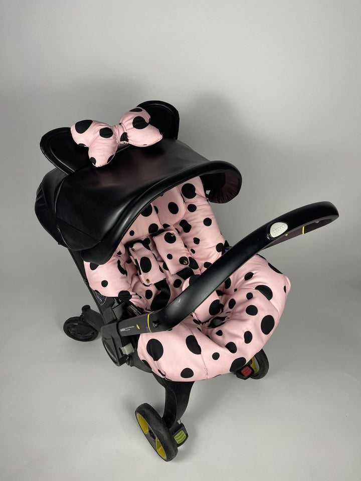 Pink Polka Dot Baby Car Seat Cover Set – Ears & Bow 4