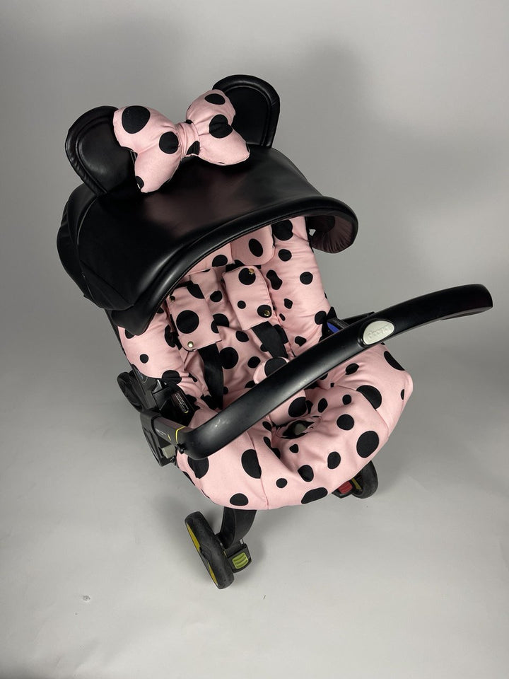 Pink Polka Dot Baby Car Seat Cover Set – Ears & Bow 5