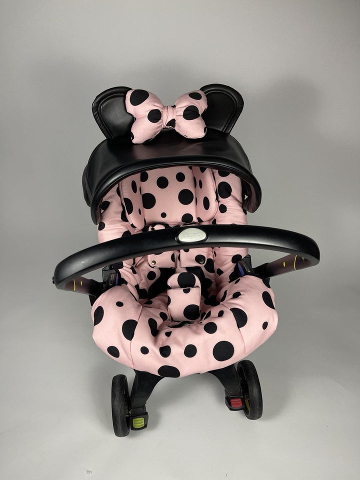 Pink Polka Dot Baby Car Seat Cover Set – Ears & Bow 6