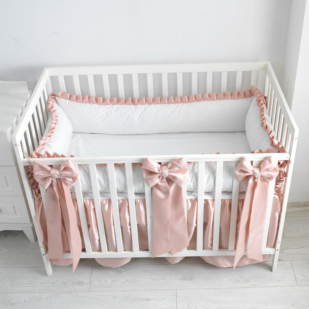 Pink & White Ruffled Crib Bedding Set