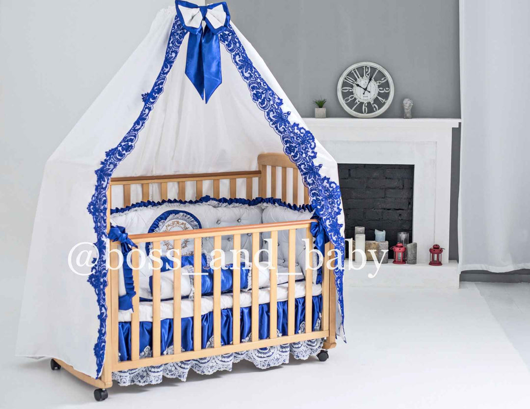 Prince White & Royal Blue Baby Crib Bedding Set