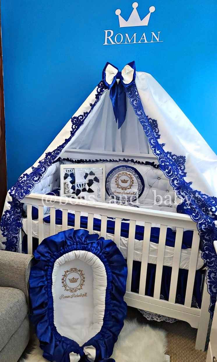 Prince White & Royal Blue Baby Crib Bedding Set