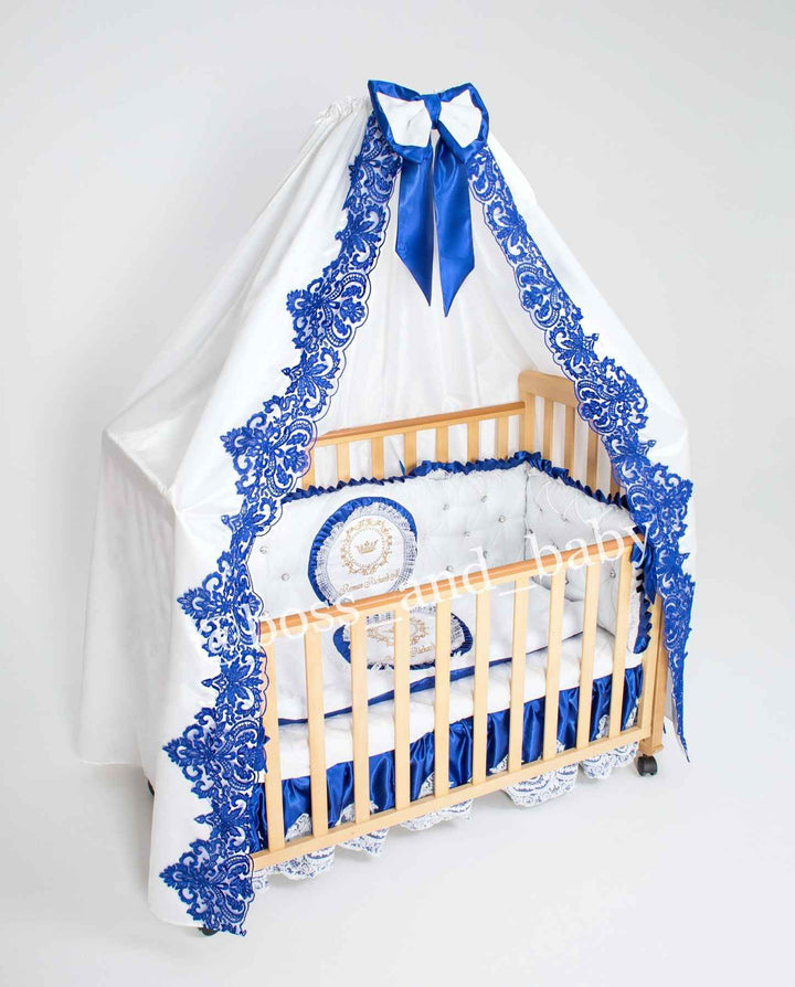 Prince White & Royal Blue Baby Crib Bedding Set