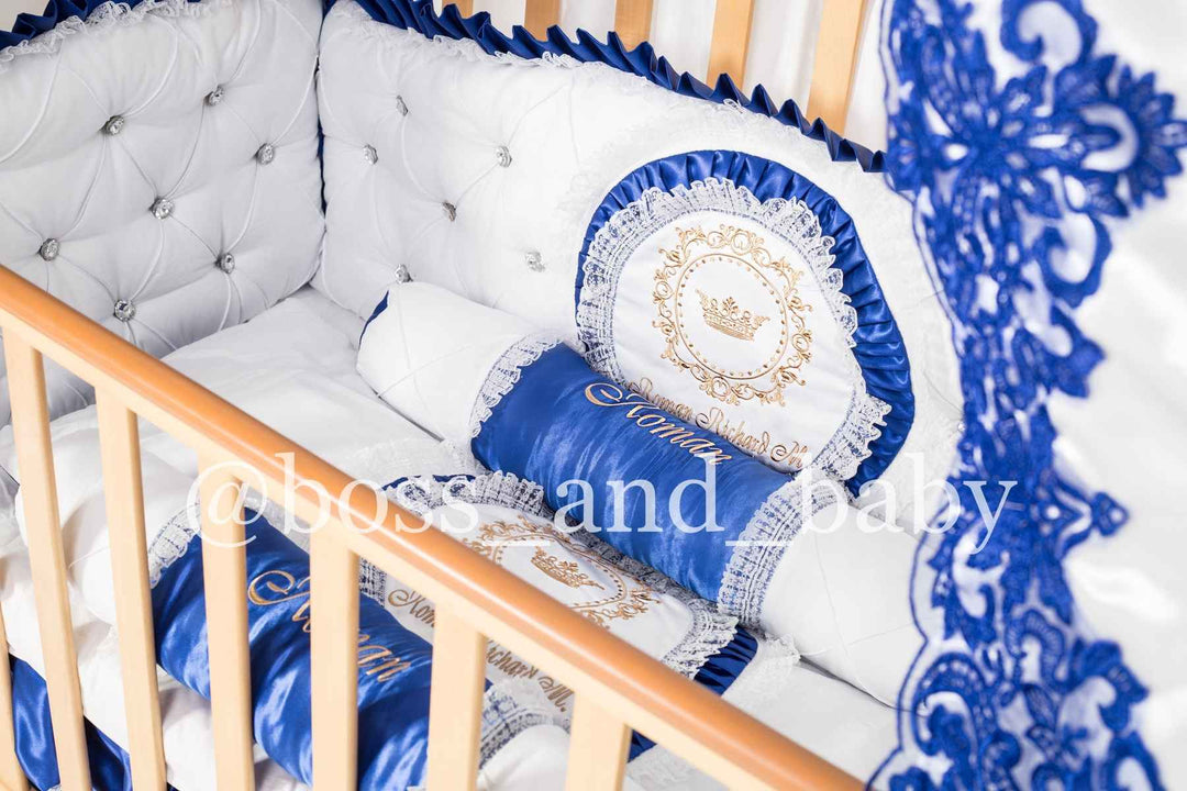 Prince White & Royal Blue Baby Crib Bedding Set