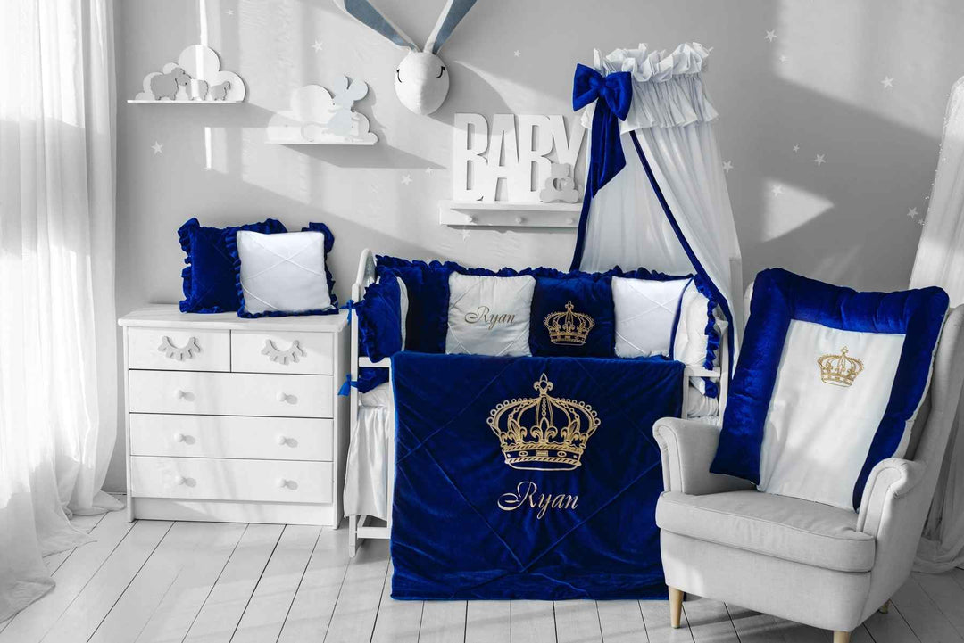 Royal Blue Baby Boy Crib Bedding Set with Canopy