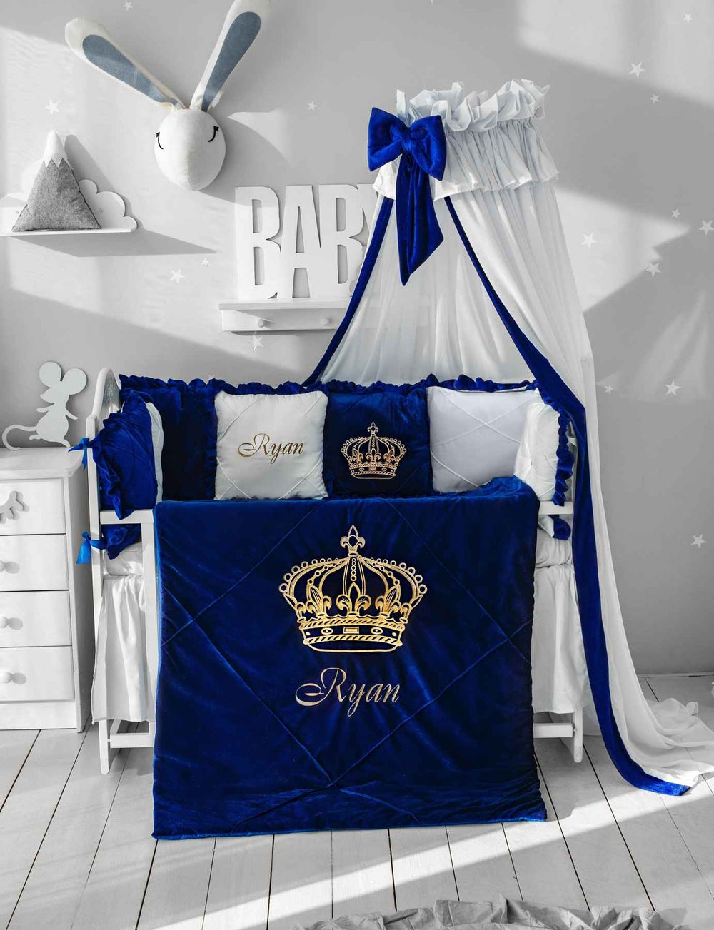 Royal Blue Baby Boy Crib Bedding Set with Canopy