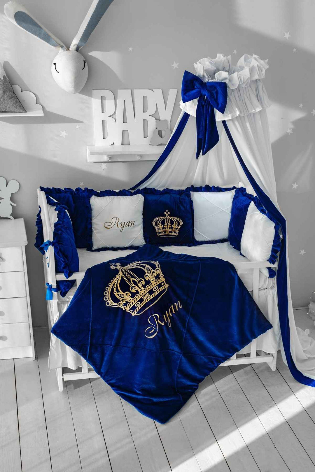Royal Blue Baby Boy Crib Bedding Set with Canopy