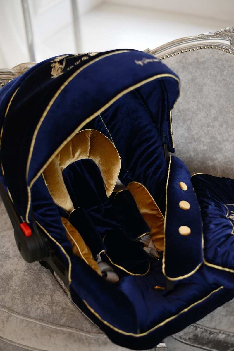 Royal Blue Velvet Baby Car Seat Cover Set with Embroidery