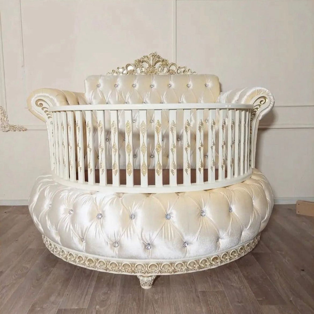 Royal Round Velvet Baby Crib with Rhinestones – Luxury Nursery