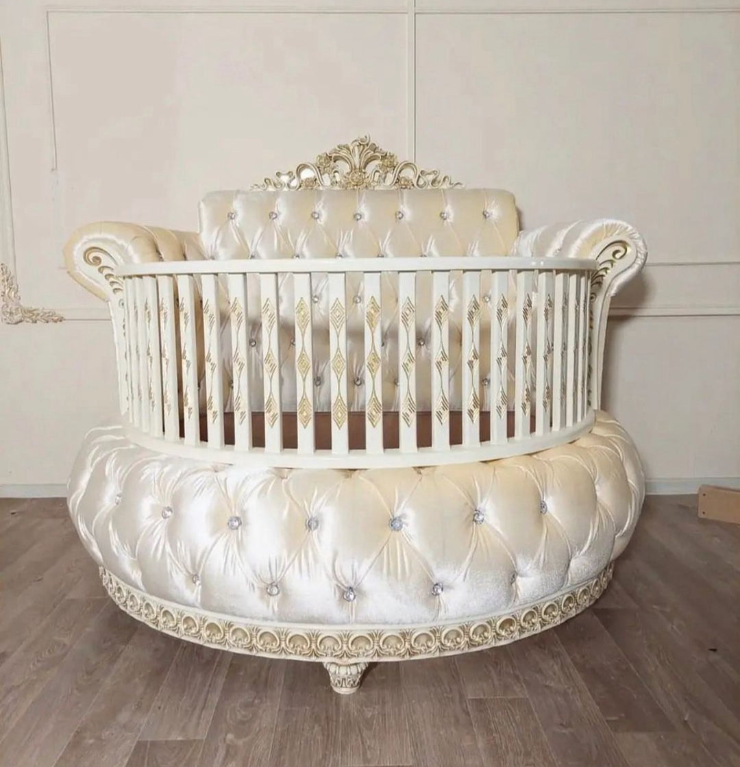 Royal Round Velvet Baby Crib with Rhinestones – Luxury Nursery