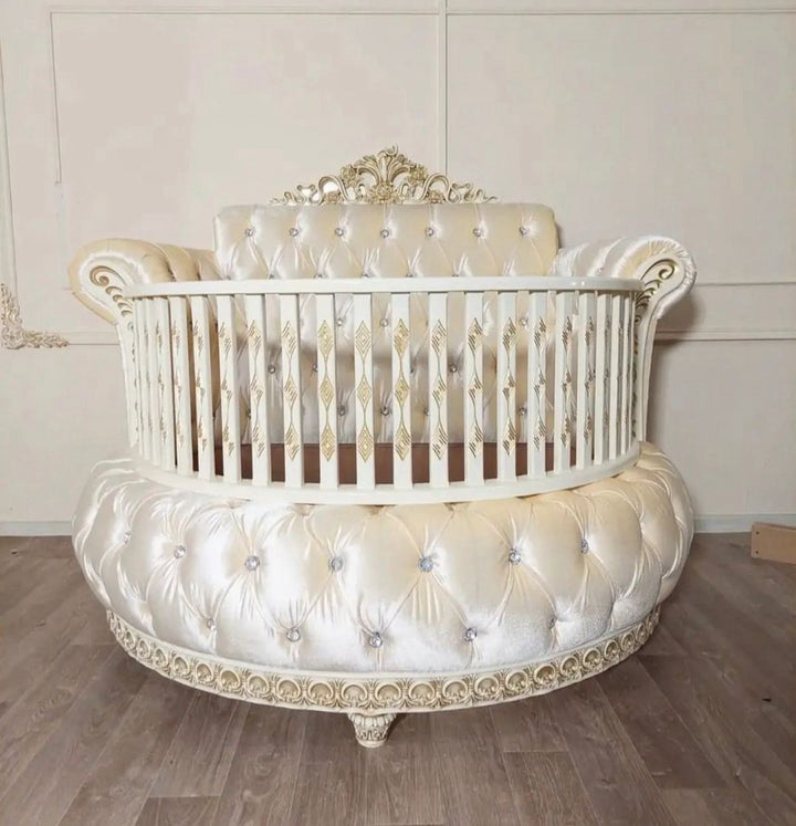 Royal Round Velvet Baby Crib with Rhinestones – Luxury Nursery