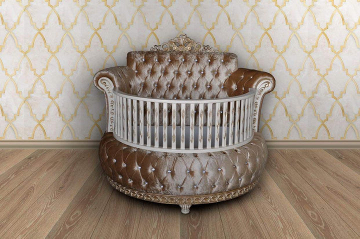 Royal Round Velvet Baby Crib with Rhinestones – Luxury Nursery
