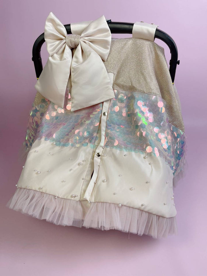 Sequin Baby Car Seat & Stroller Cover with Bow Canopy