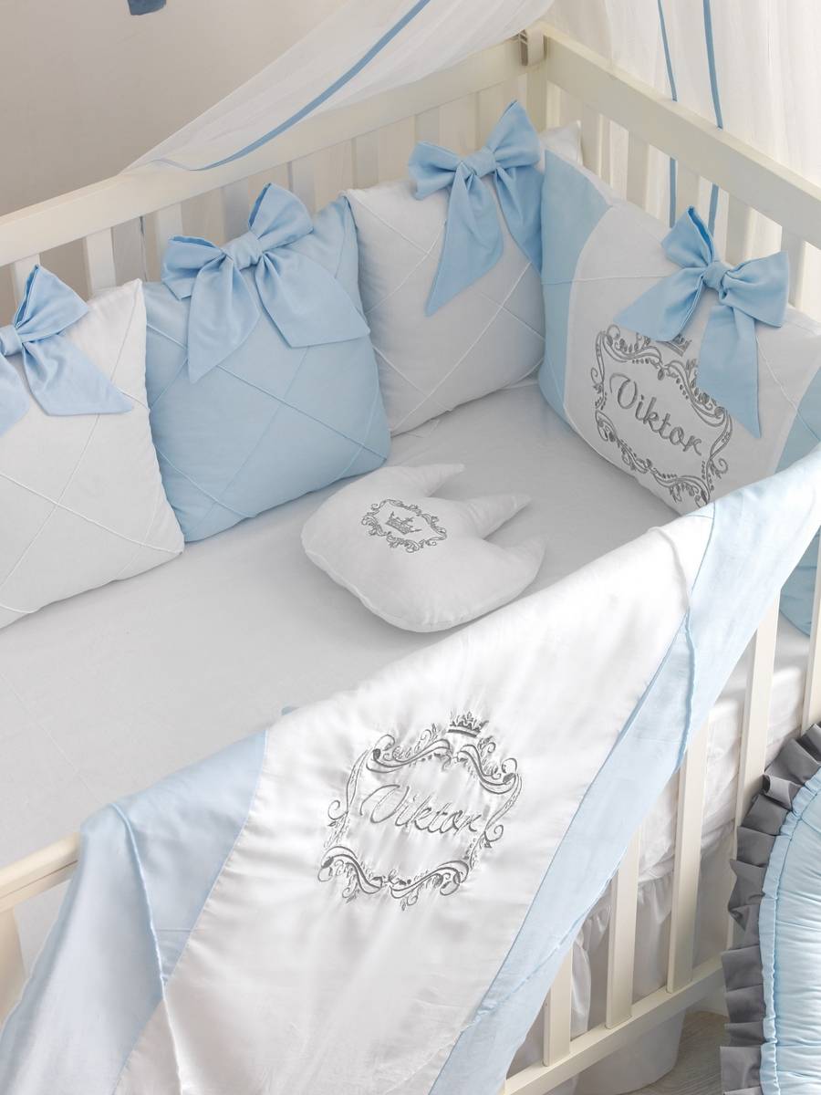 Soft Light Blue Baby Boy Crib Bedding Set with Bumper