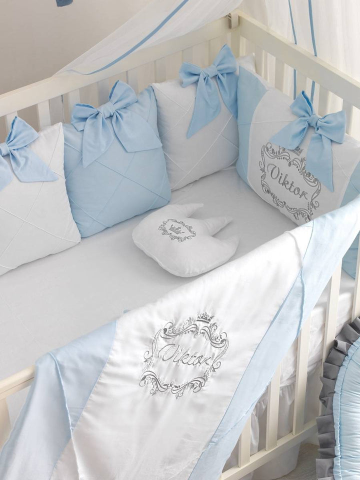 Soft Light Blue Baby Boy Crib Bedding Set with Bumper