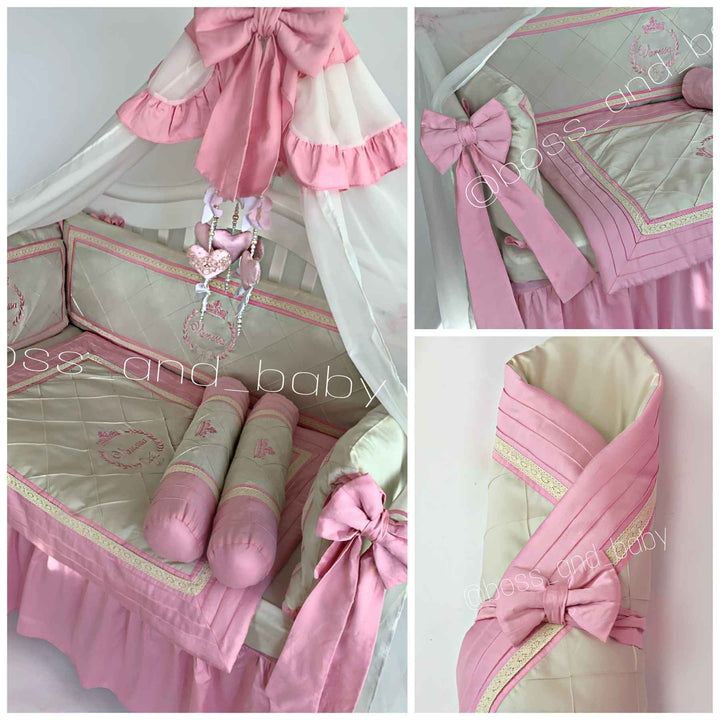 Cute Infant Purple and Pink Baby Girl Crib Bedding Set with Canopy
