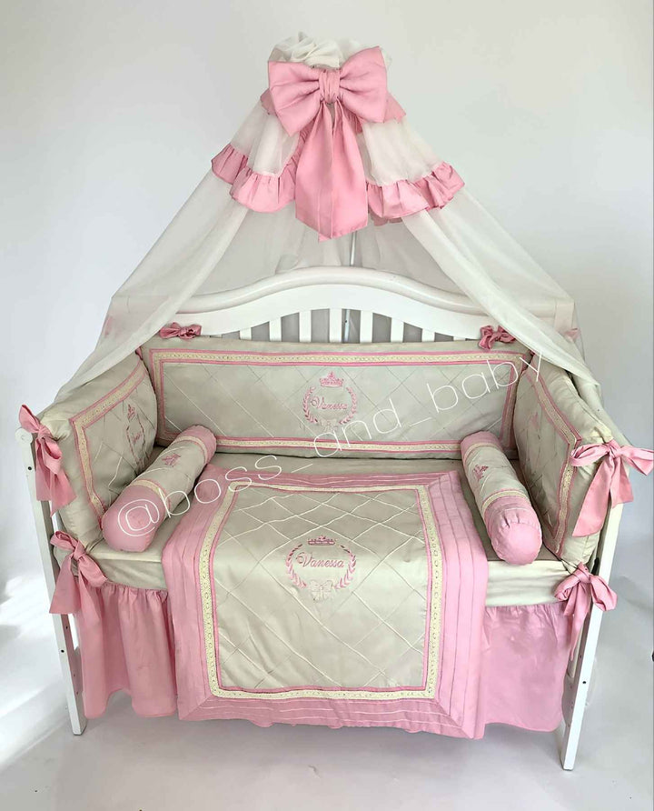 Cute Infant Purple and Pink Baby Girl Crib Bedding Set with Canopy