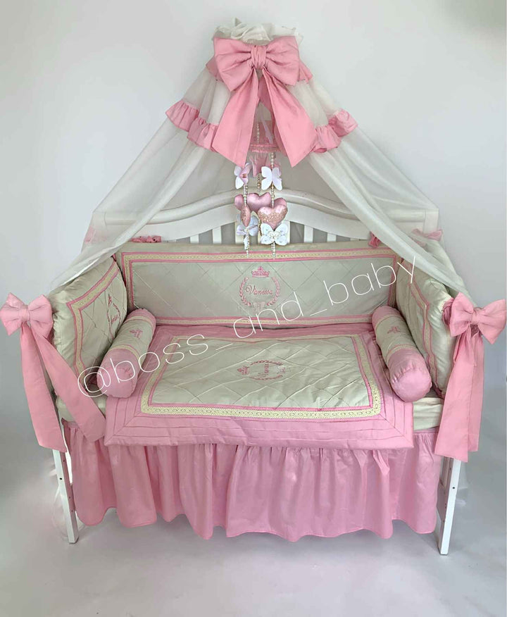 Cute Infant Purple and Pink Baby Girl Crib Bedding Set with Canopy