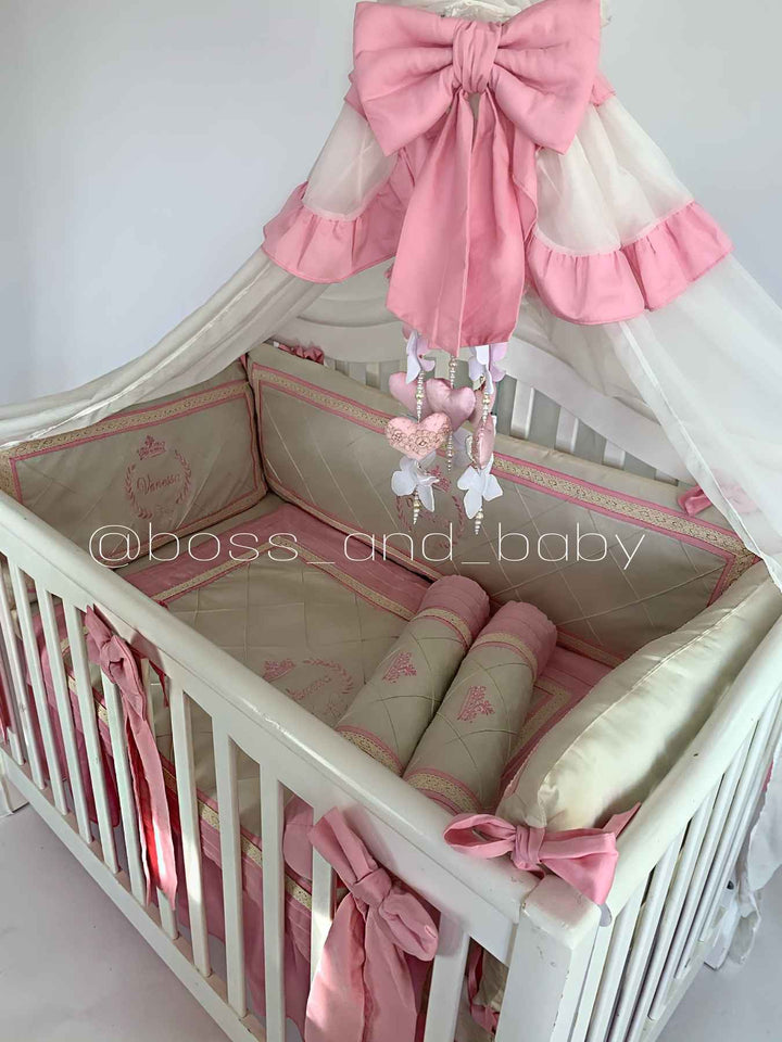 Cute Infant Purple and Pink Baby Girl Crib Bedding Set with Canopy