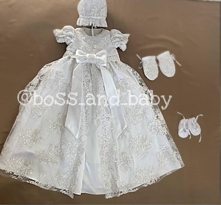 Elegant Lace Baptism Dress for Baby Girl - White Lace - Newborn to Toddler
