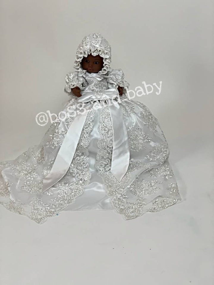 Elegant Lace Baptism Dress for Baby Girl - White Lace - Newborn to Toddler