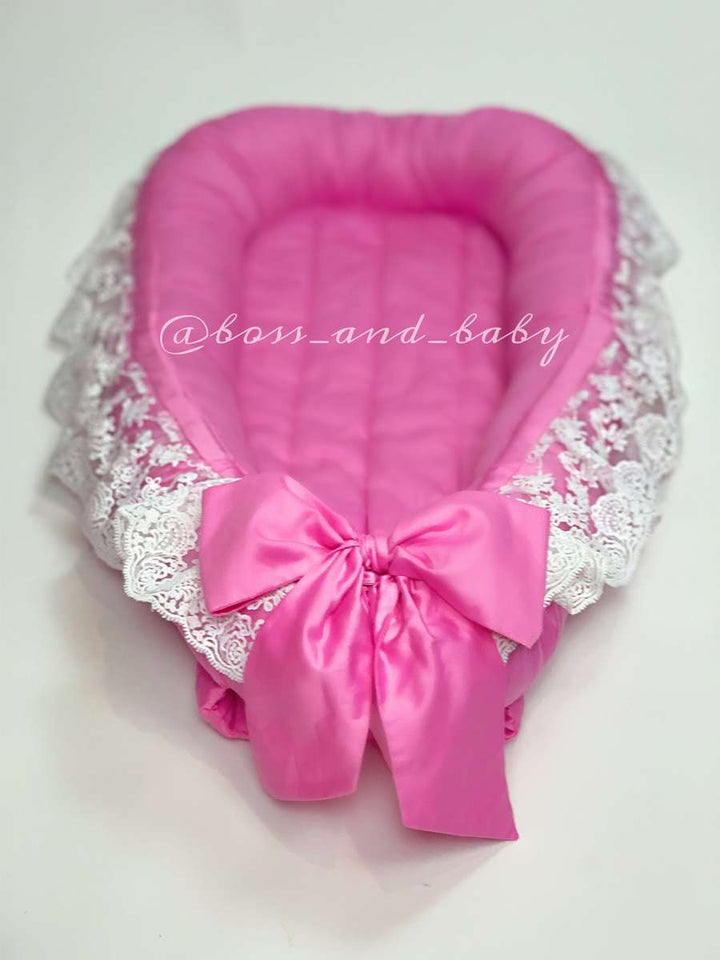 Pink Baby Nest with White Lace - Co-Sleeper and Sleeper for Girls